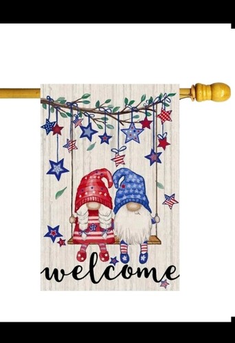 Home Decor Usa - Drapeau de bienvenue avec des gnomes