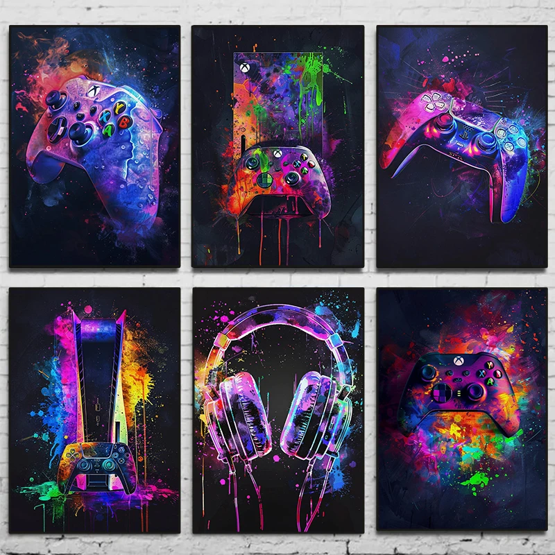 Home Decor Xbox Games - Affiches de jeux vidéo néon aquarelle,